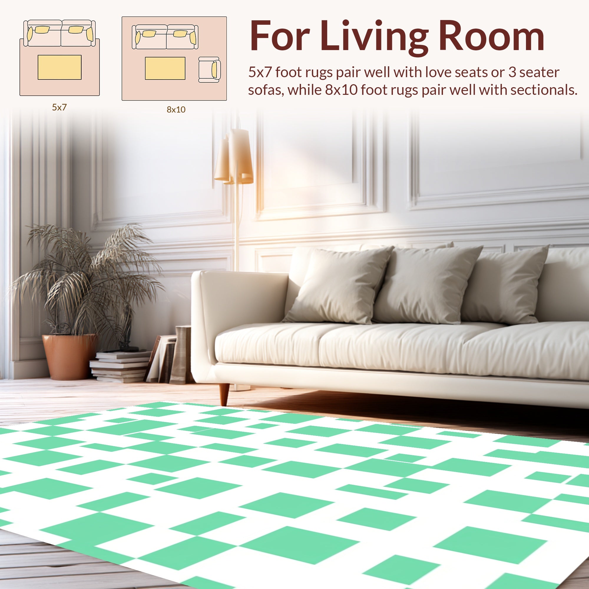 Mint Green Abstract Geometric Pattern Rug