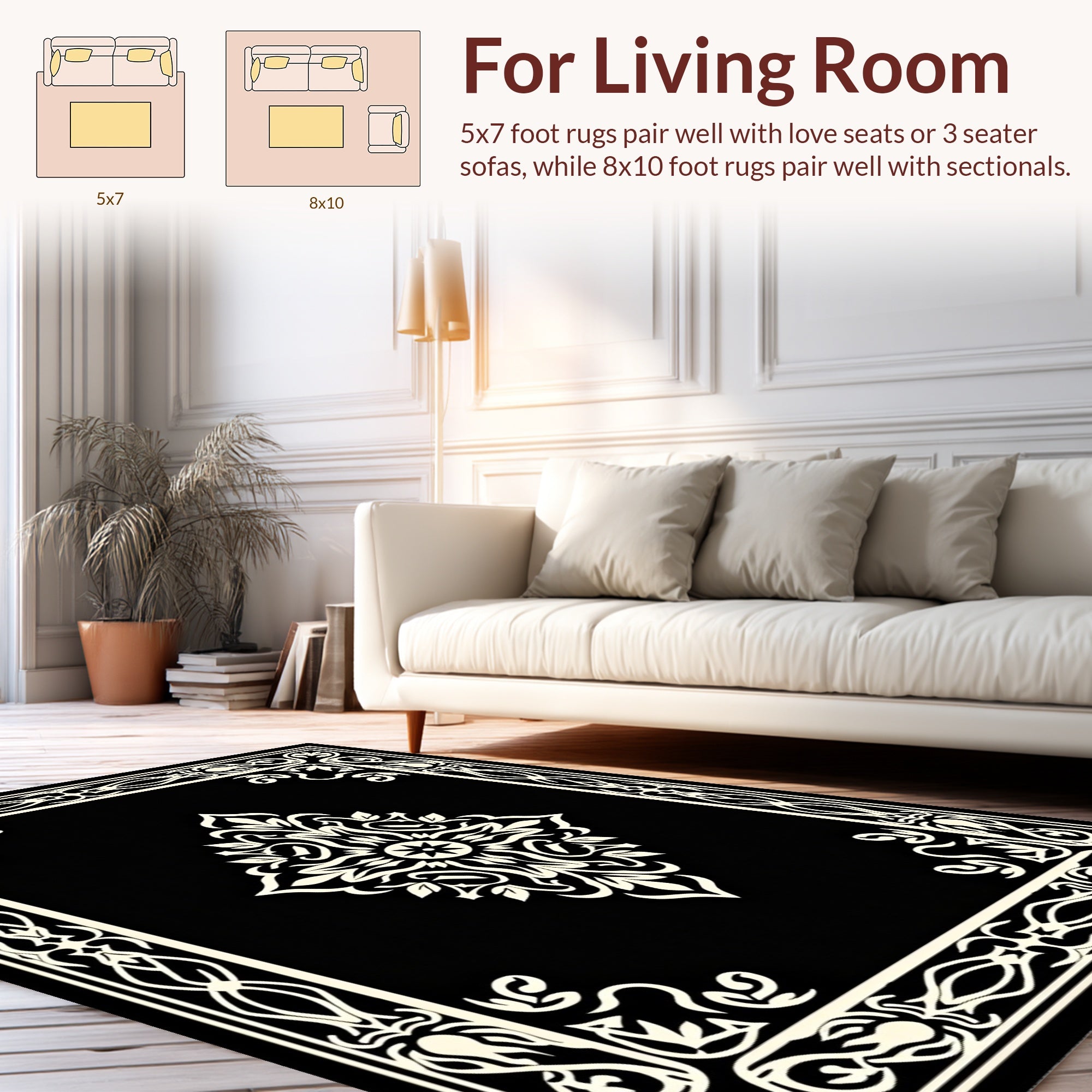 Classic Cream Floral Border Design Rug