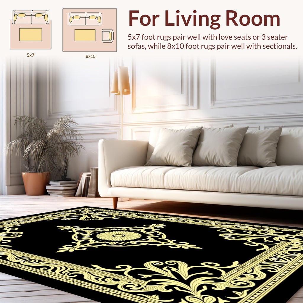 Ornate Floral Medallion Border Design Rug