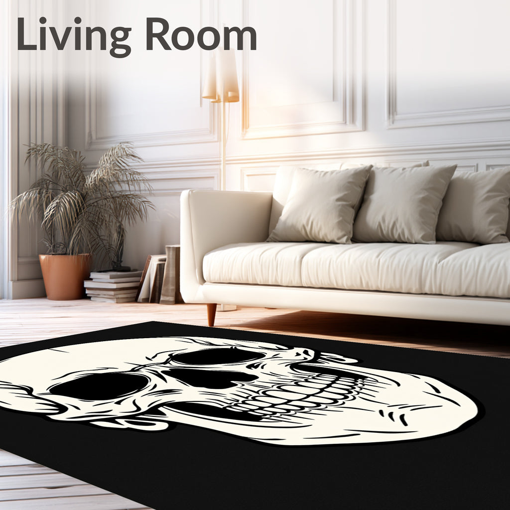 Bold Black and Cream Skull Graphic Rug