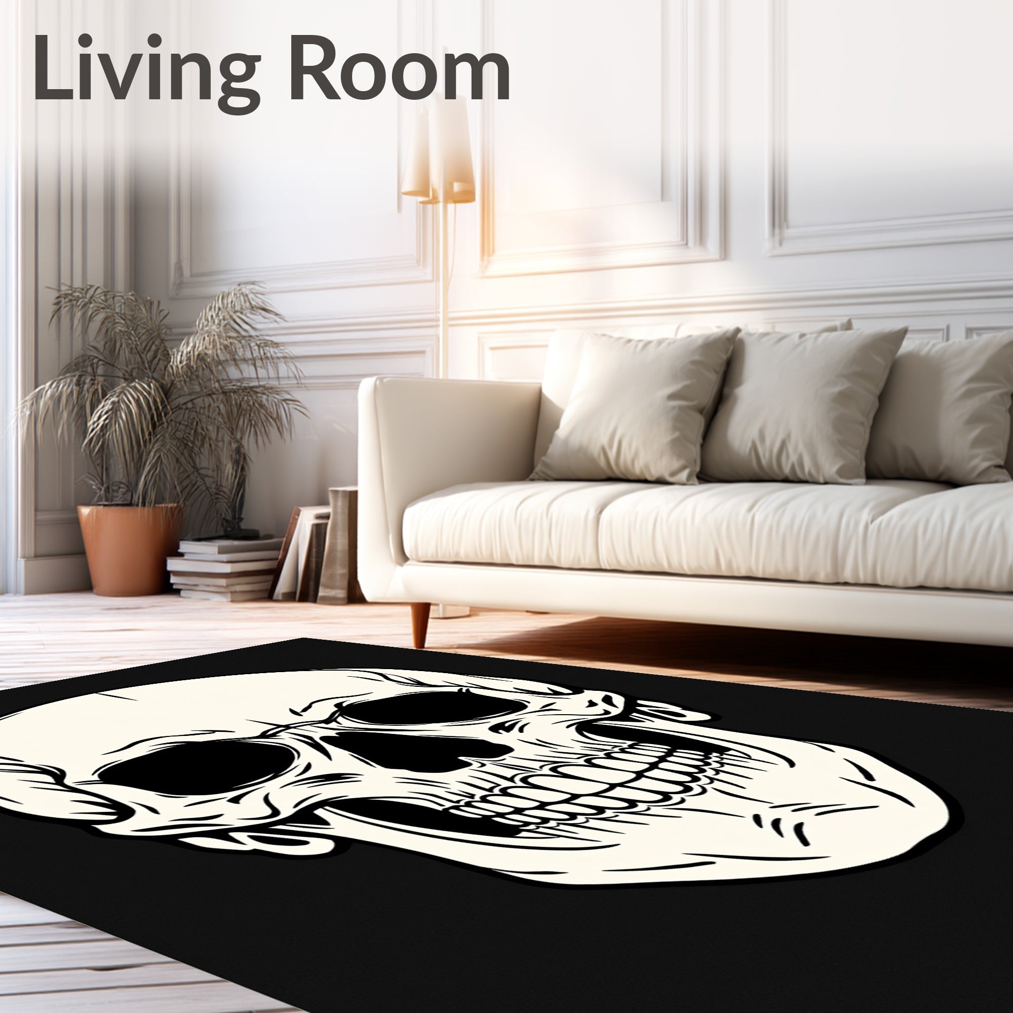 Bold Black and Cream Skull Graphic Rug