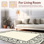 Ornate Black White Swirl Floral Frame Design Rug