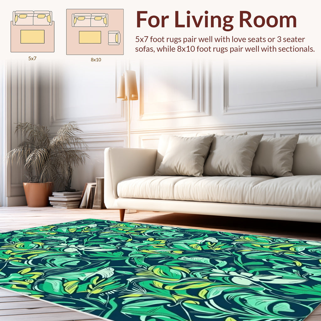 Emerald Green Lush Floral Pattern Rug