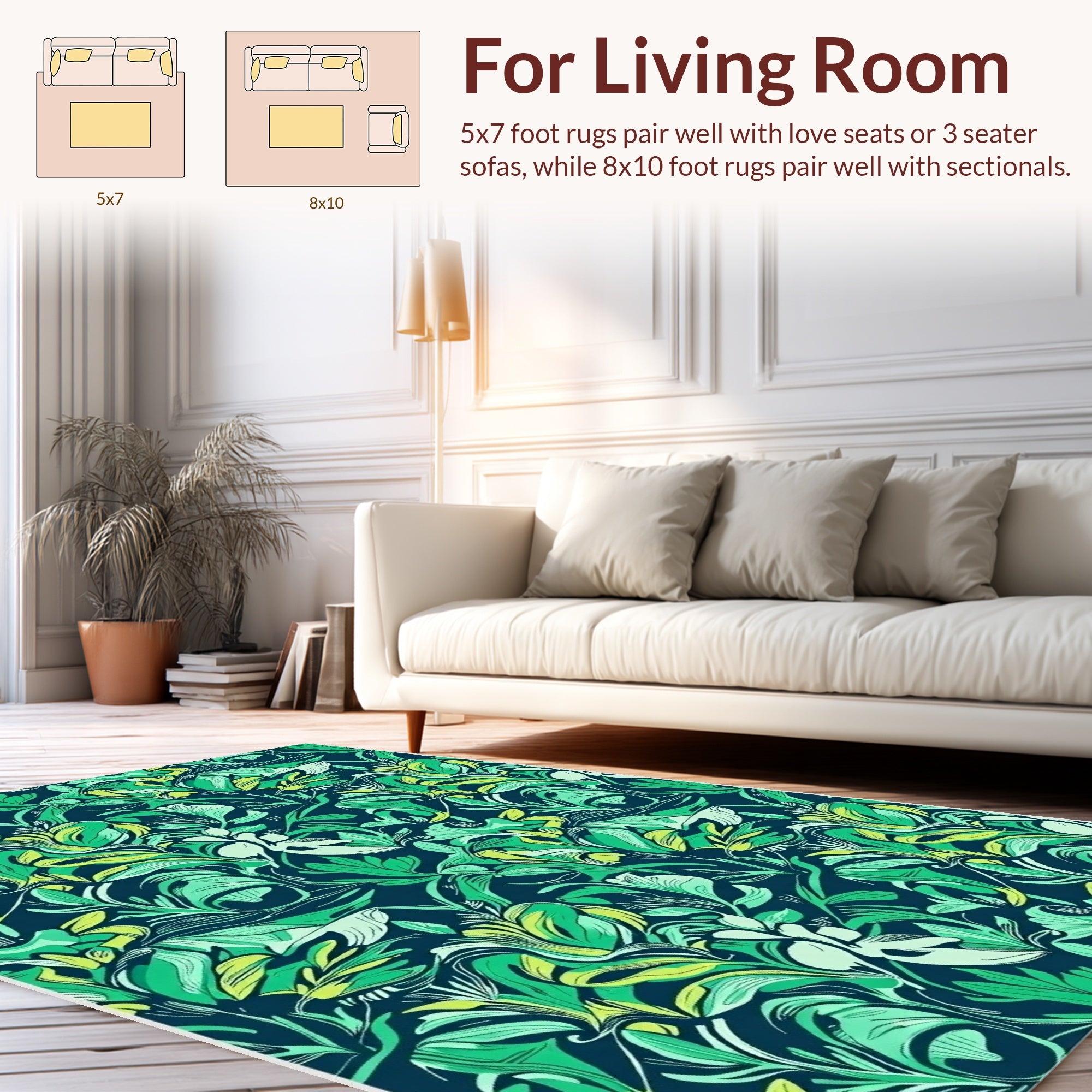 Emerald Green Lush Floral Pattern Rug