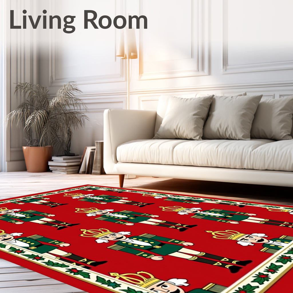 Festive Red Nutcracker Soldiers Border Rug