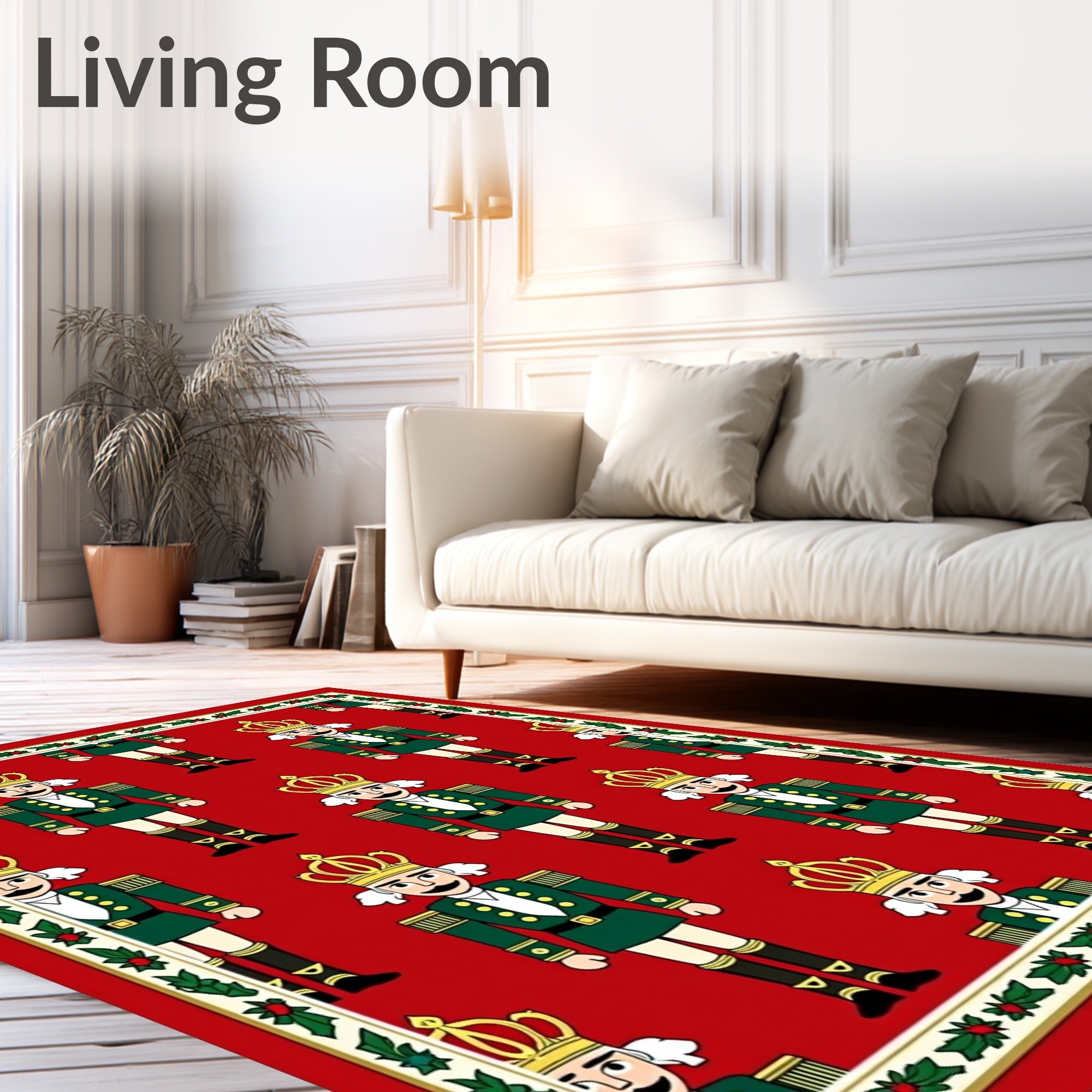 Festive Red Nutcracker Soldiers Border Rug
