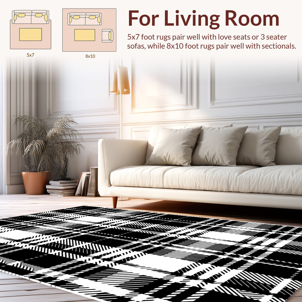Classic Black White Plaid Pattern Rug