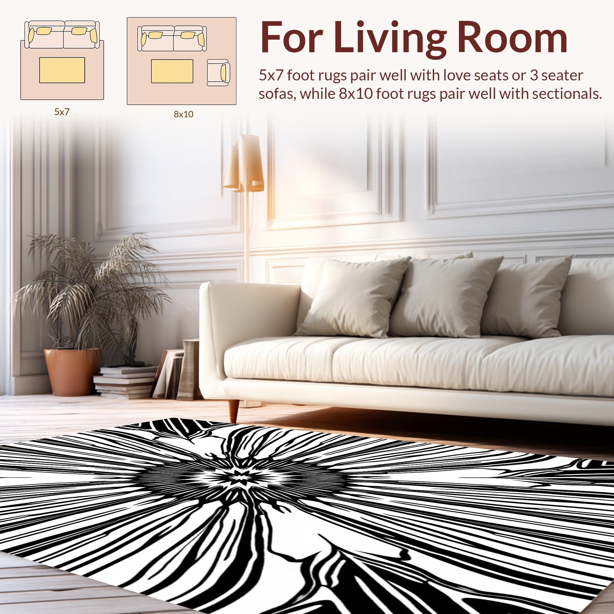 Bold Black Radial Starburst Pattern Rug