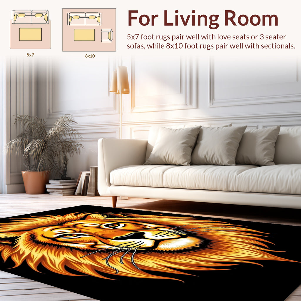 Fiery Lion Head Graphic Rug