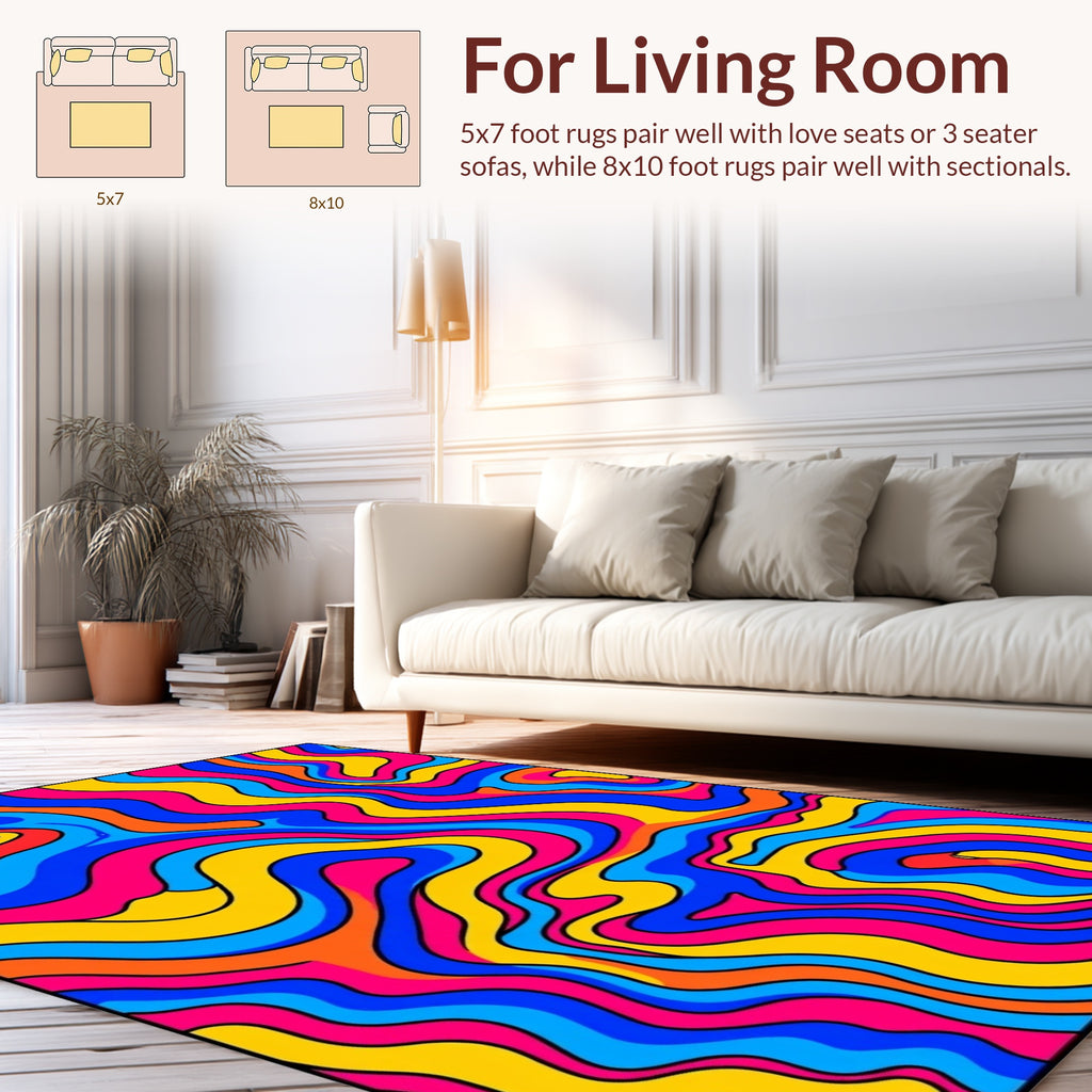 Psychedelic Wavy Bold Color Swirl Rug