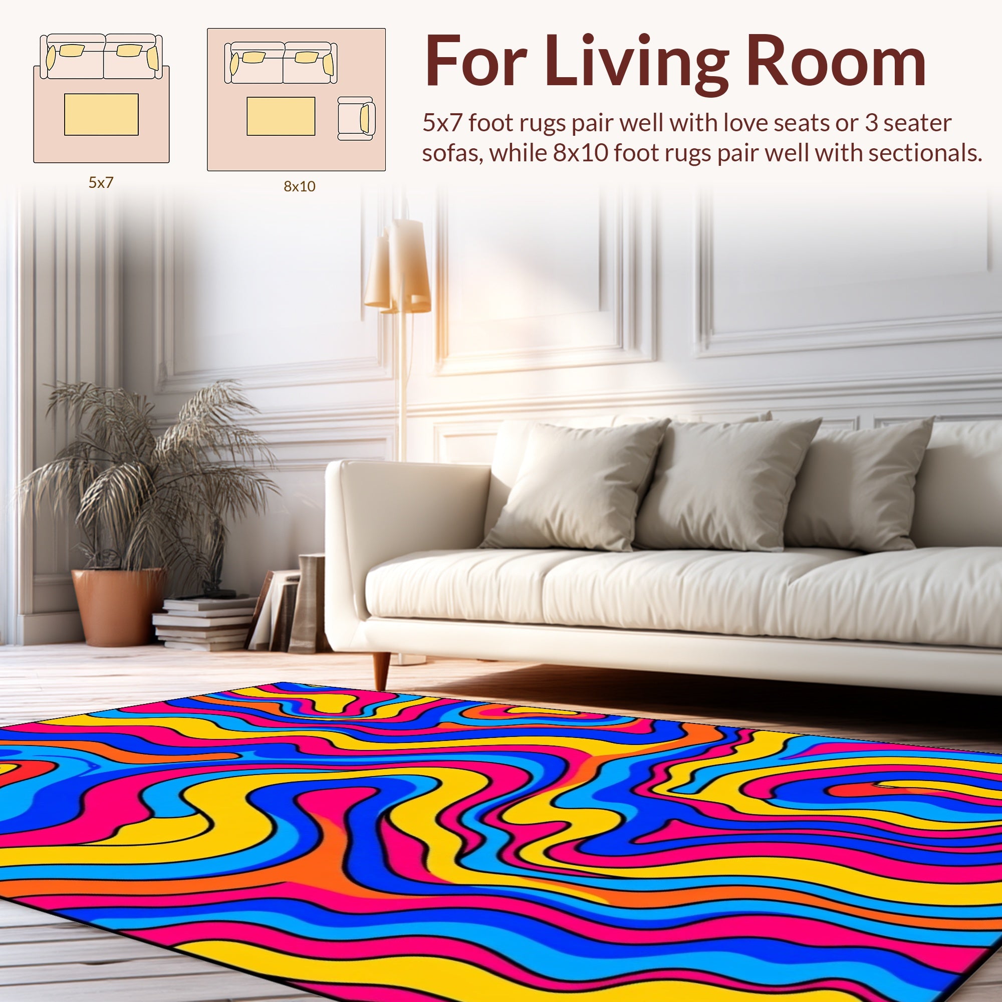 Psychedelic Wavy Bold Color Swirl Rug