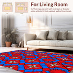 Bold Red Blue Floral Pattern Rug
