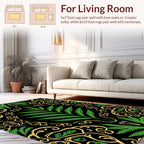 Black Elegant Emerald Leaf Pattern Rug