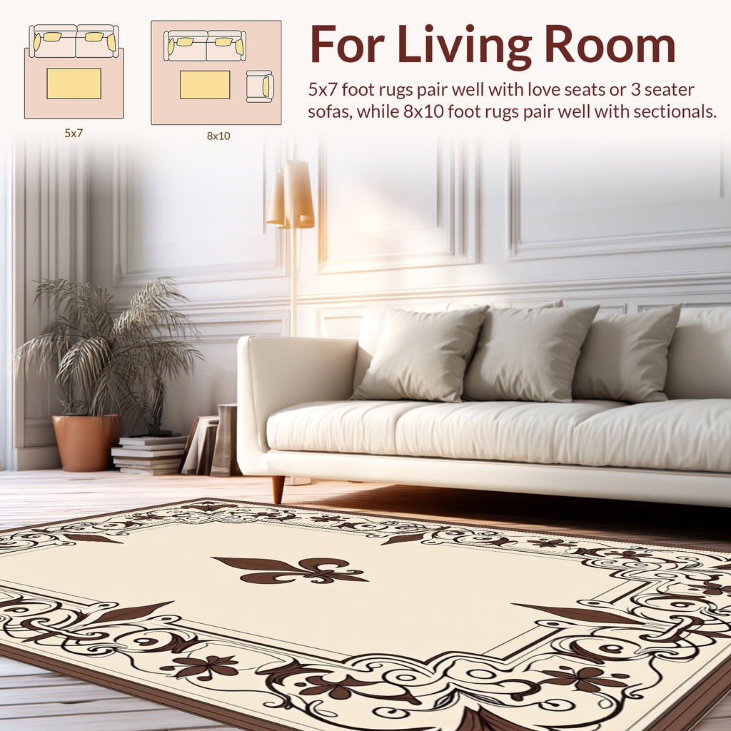 Classic Fleur-de-Lis Floral Pattern Rug