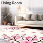 Pink Cherry Blossom Branch Pattern Rug