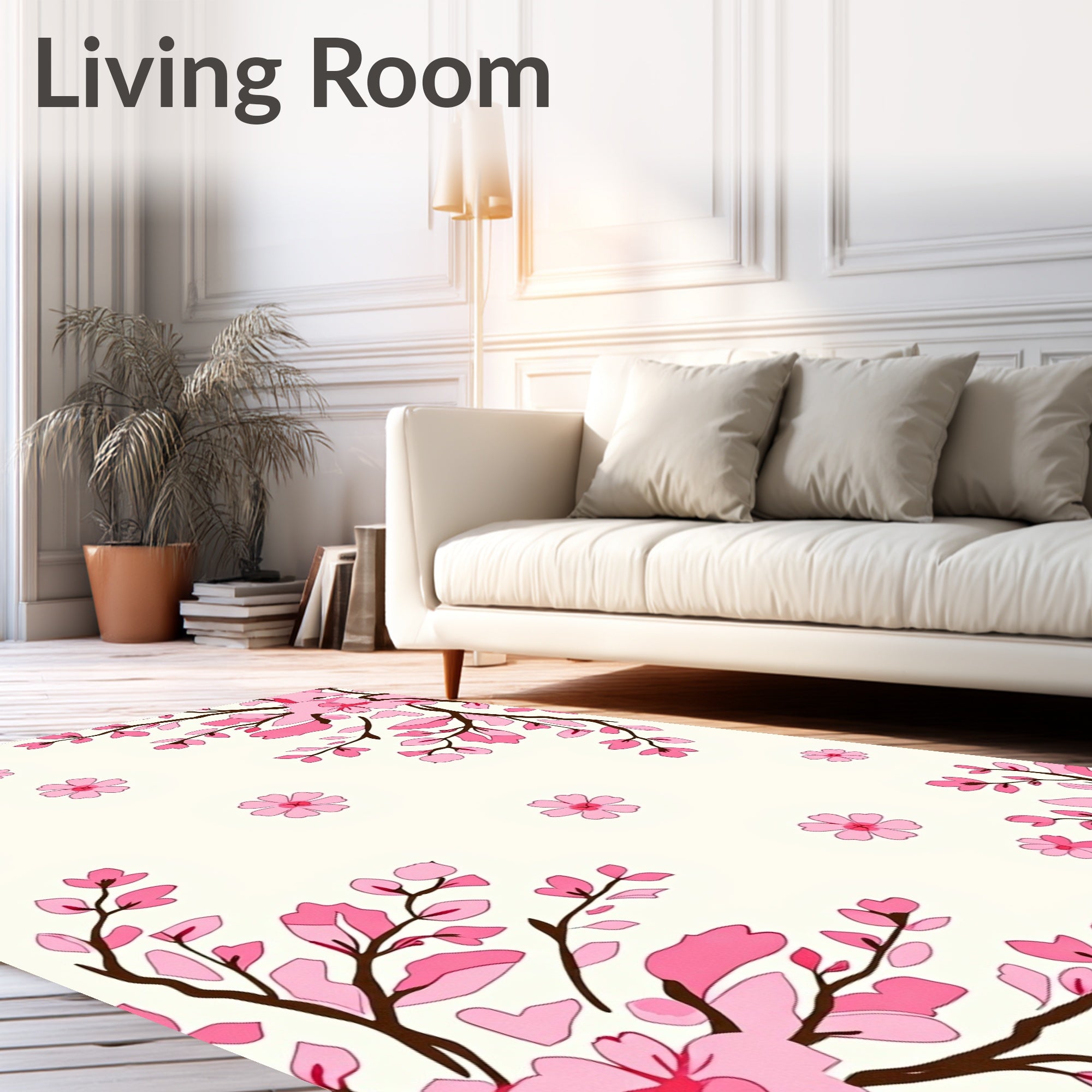 Pink Cherry Blossom Branch Pattern Rug