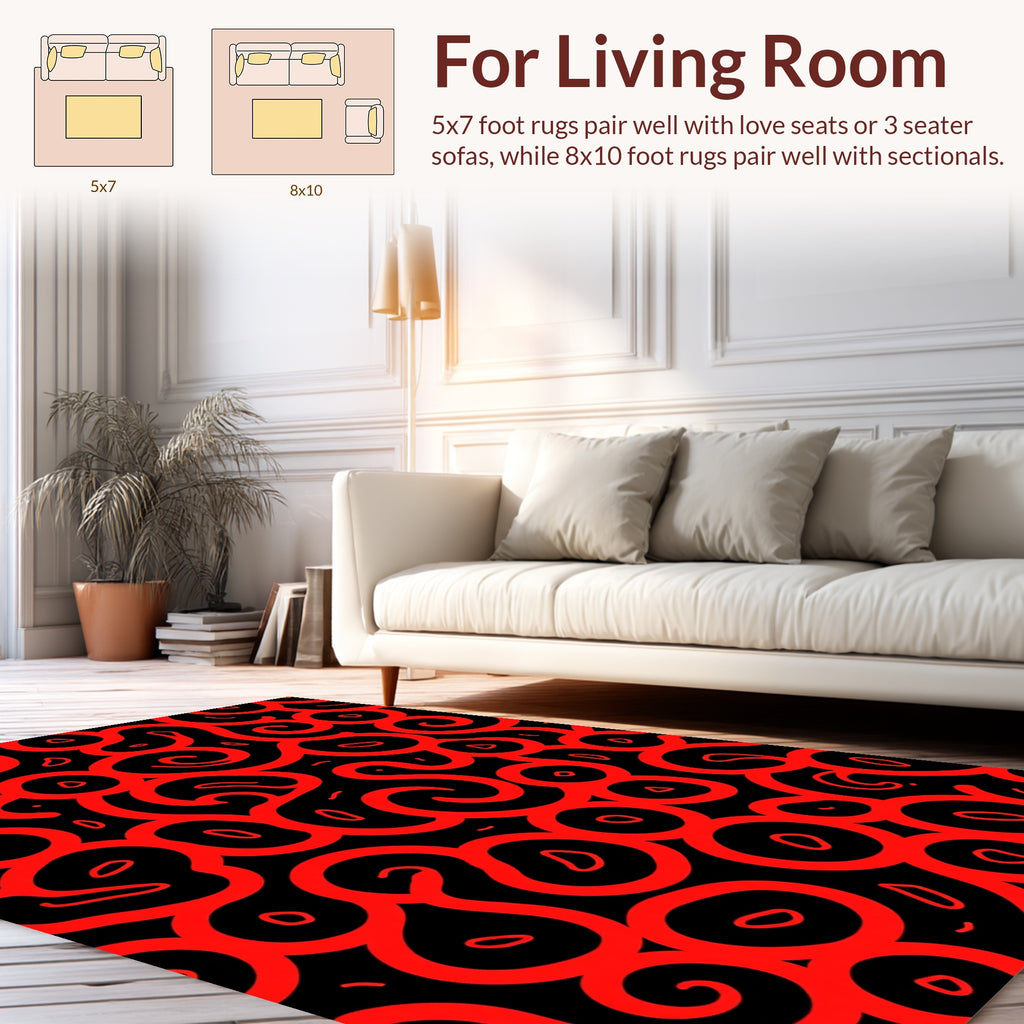 Abstract Organic Red Black Swirls Rug