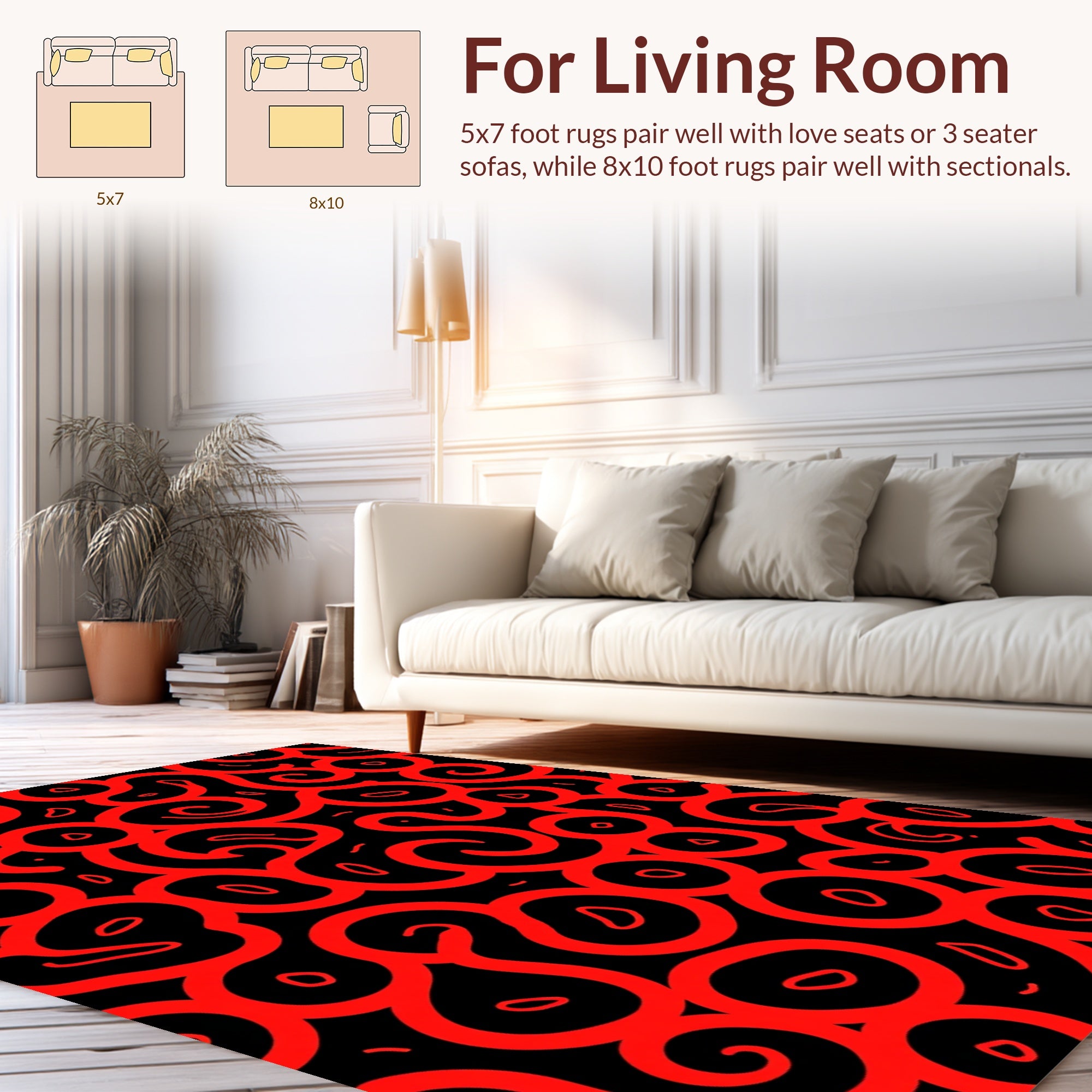 Abstract Organic Red Black Swirls Rug