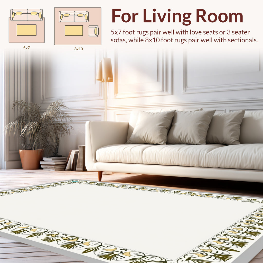 Classic Floral Swirl Border Design Rug