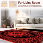 Ornate Floral Medallion Red Black Rug