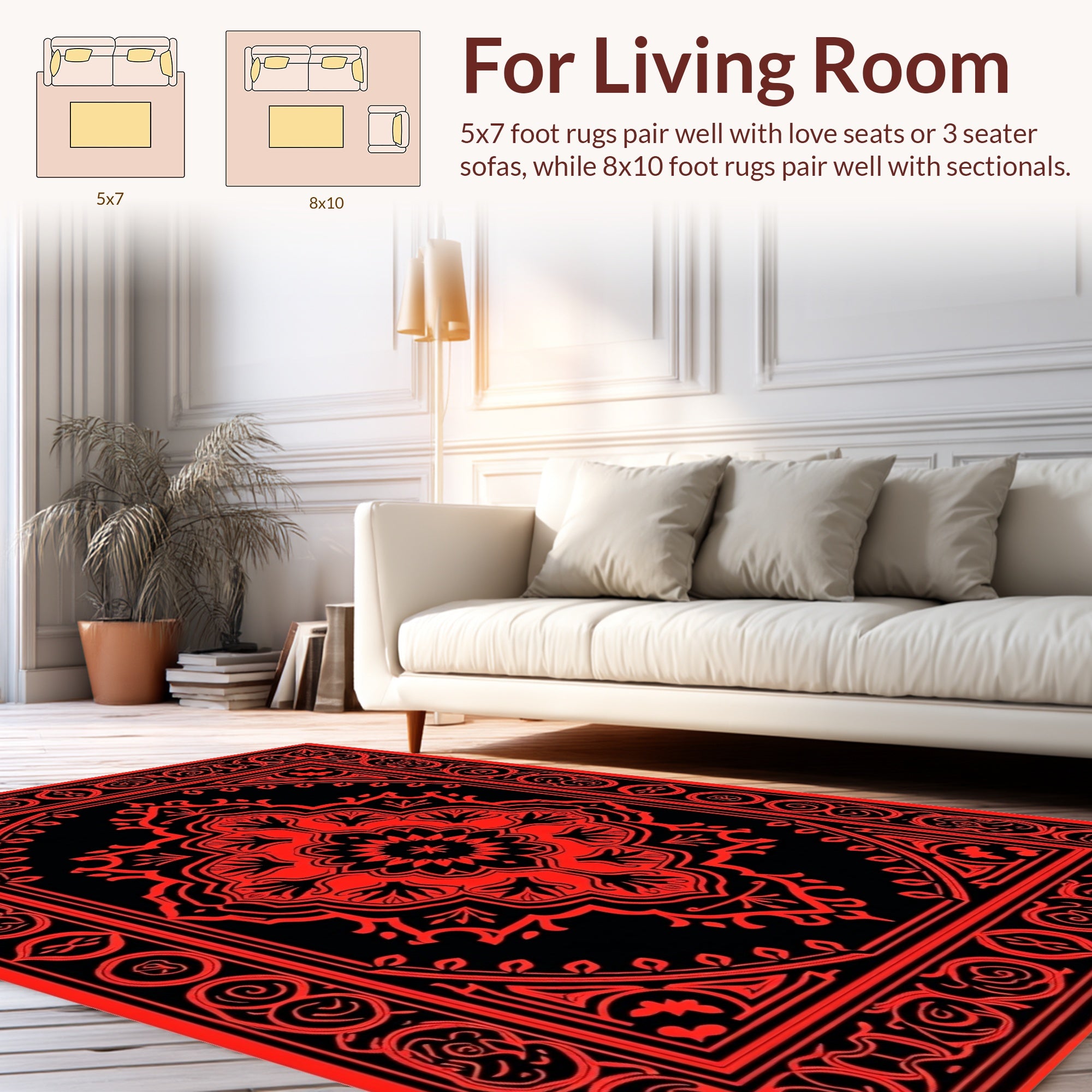 Ornate Floral Medallion Red Black Rug