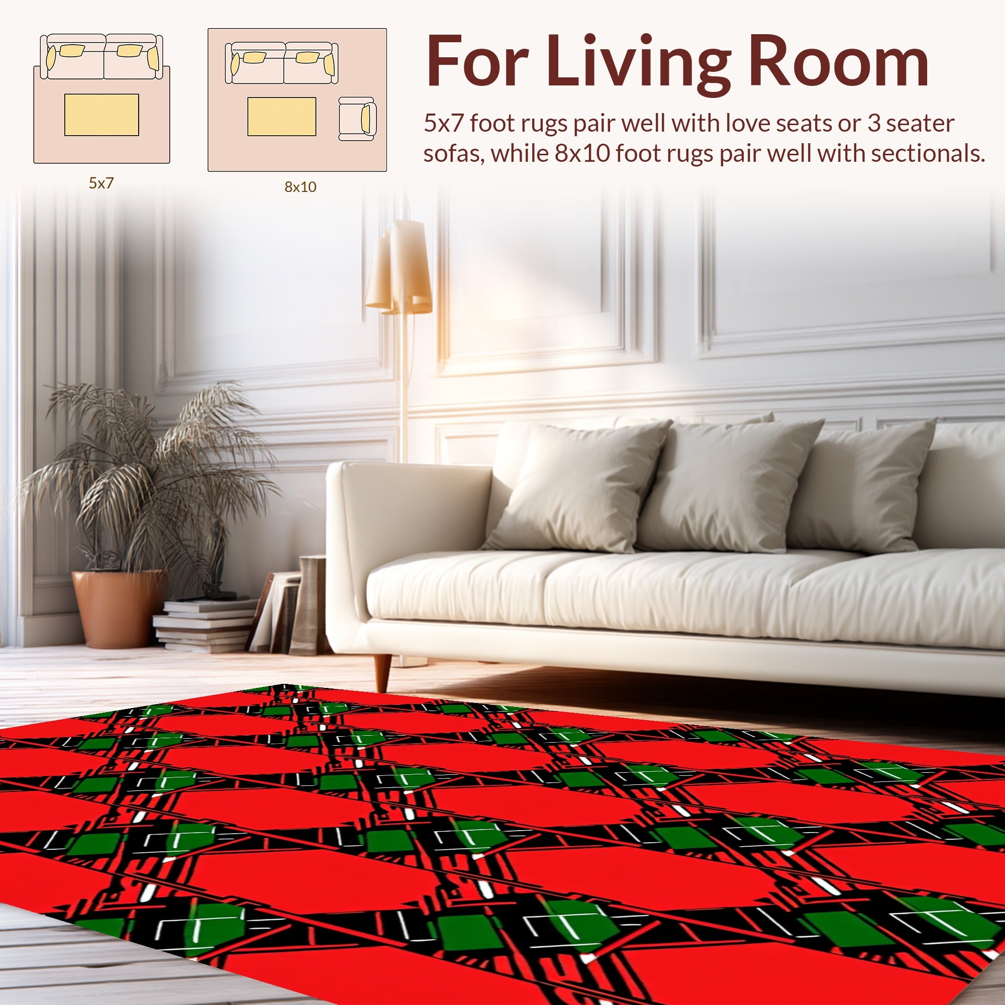 Bold Red Green Geometric Pattern Rug