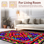 Vibrant Red Blue Yellow Geometric Pattern Rug