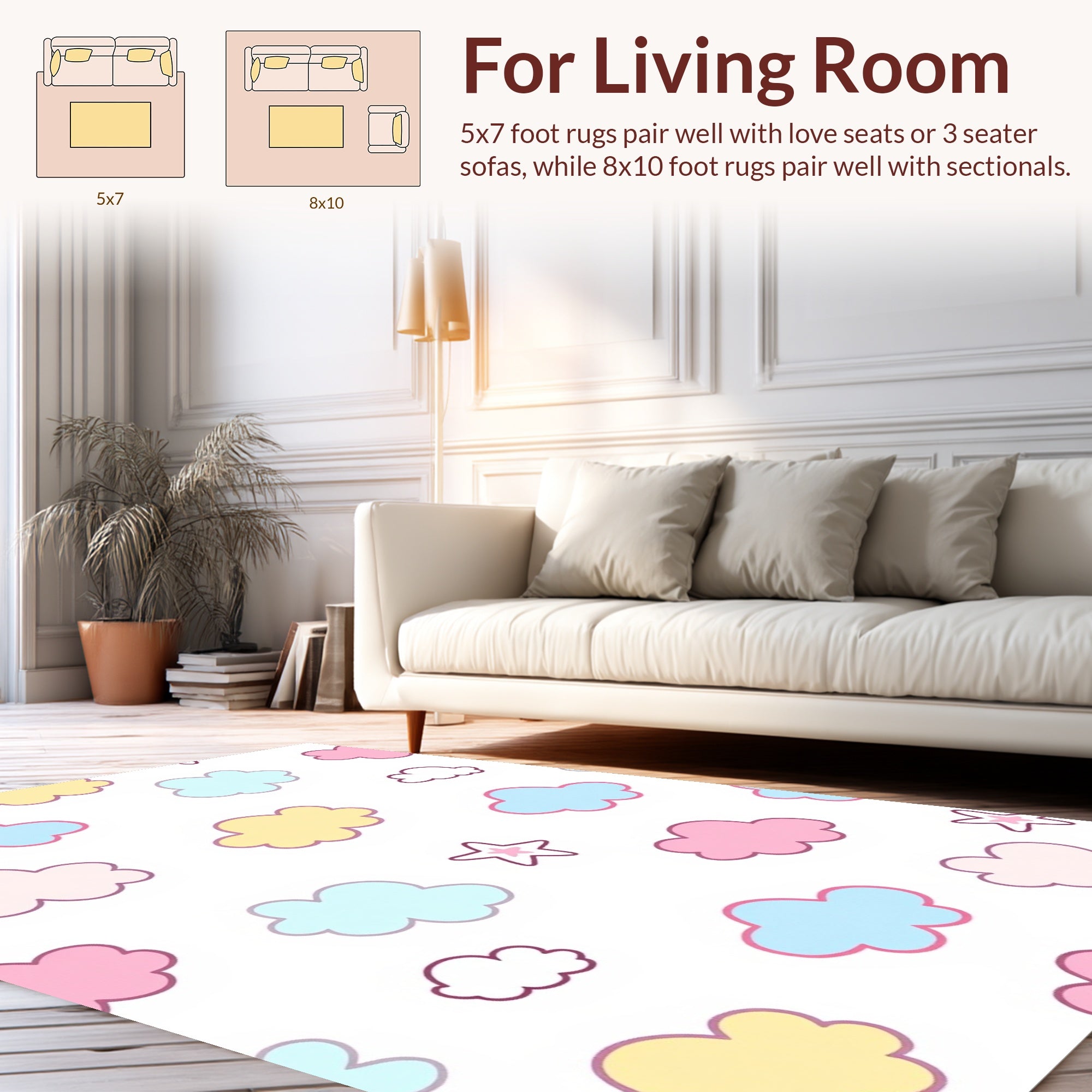 Pastel Clouds And Stars Pattern Rug