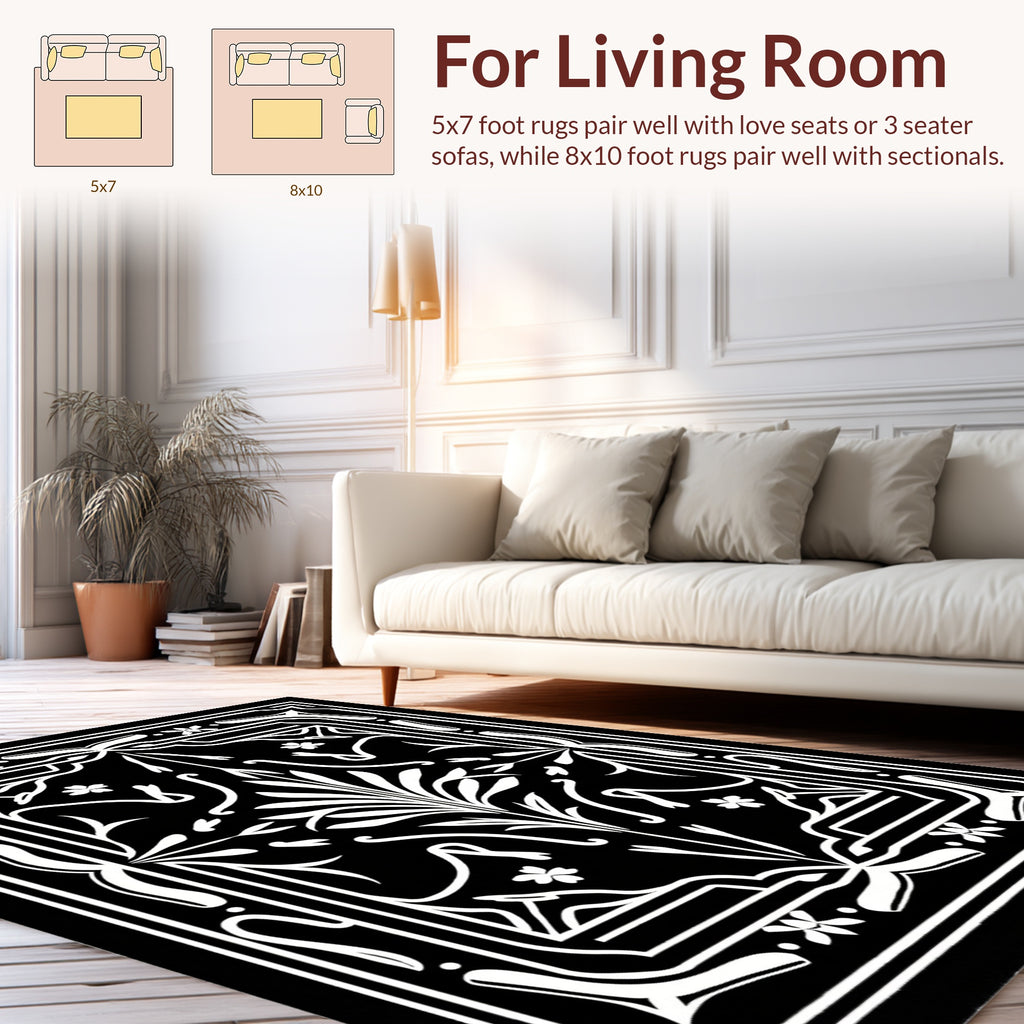Monochromatic Floral Scrollwork Design Rug