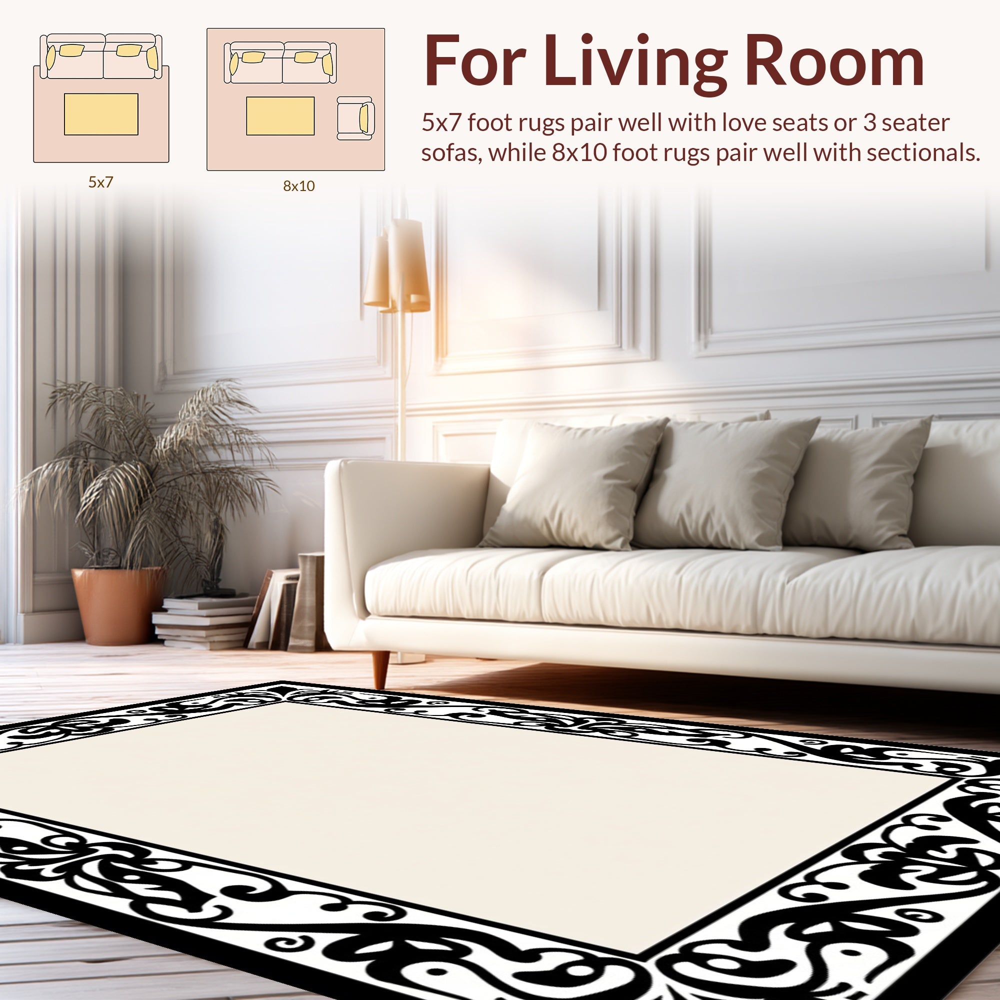 Black Floral Scrollwork Design Rug