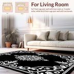 Black White Floral Scroll Medallion Rug