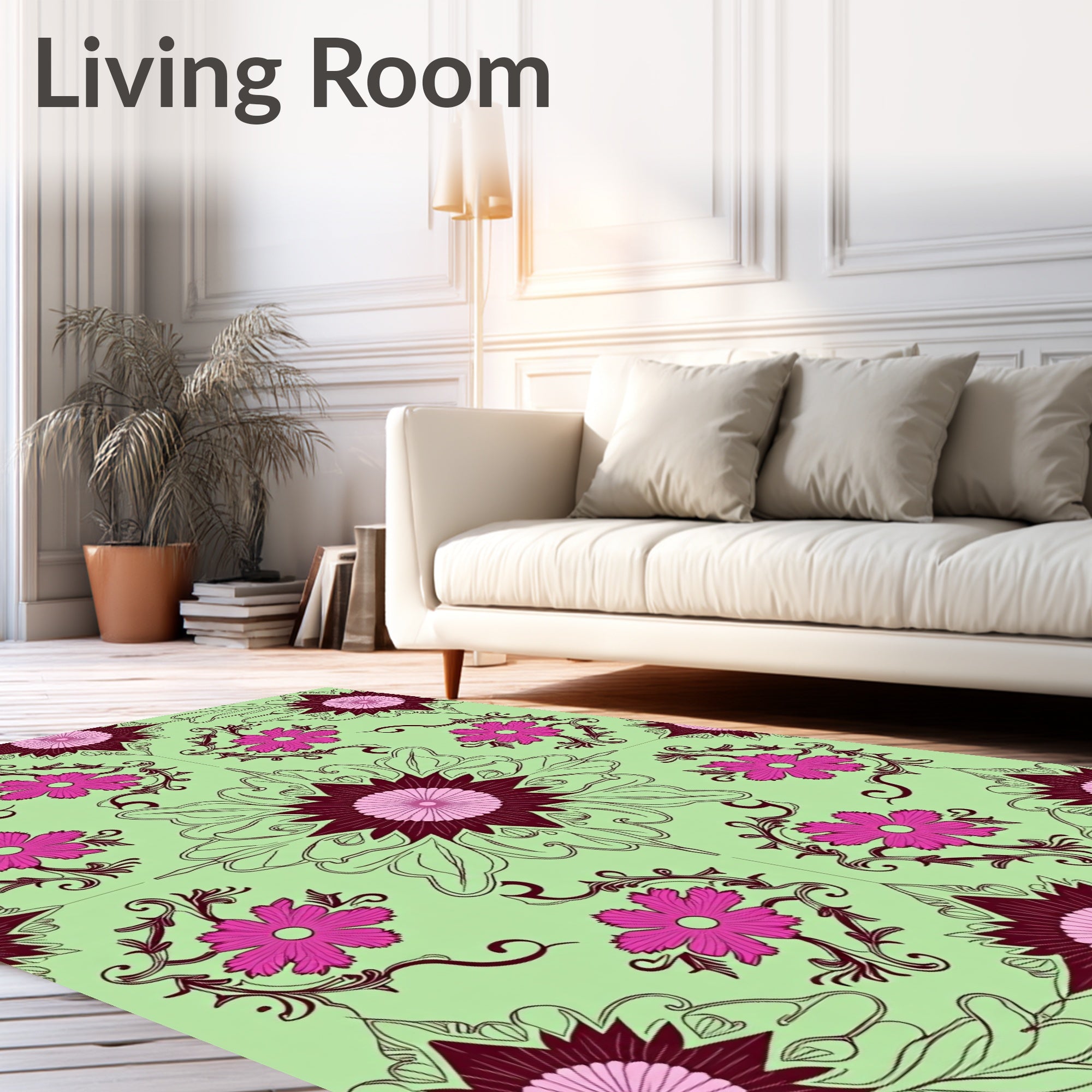 Vibrant Fuchsia Floral Medallion Composition Rug