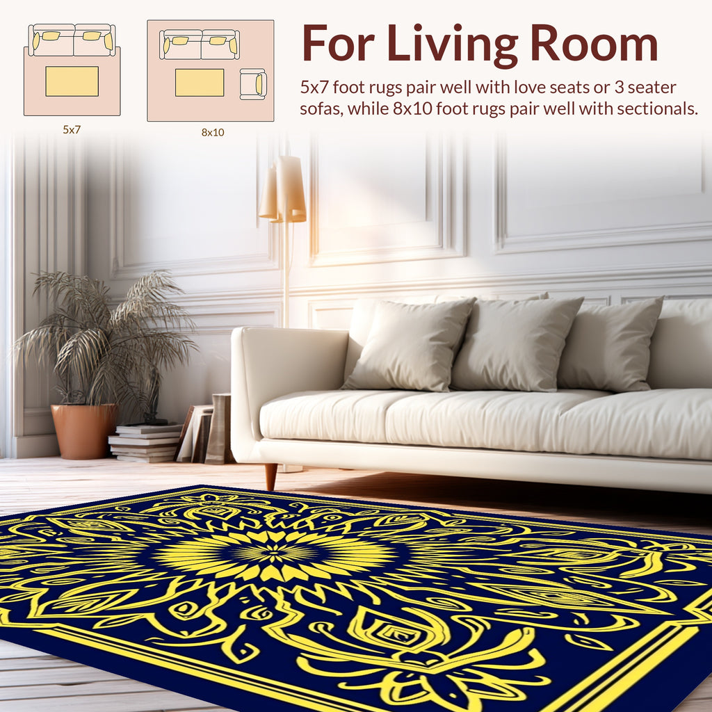 Yellow Floral Mandala Pattern Rug
