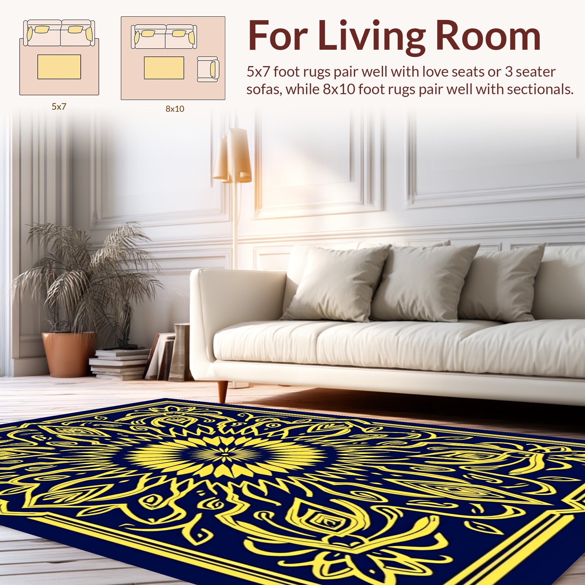 Yellow Floral Mandala Pattern Rug