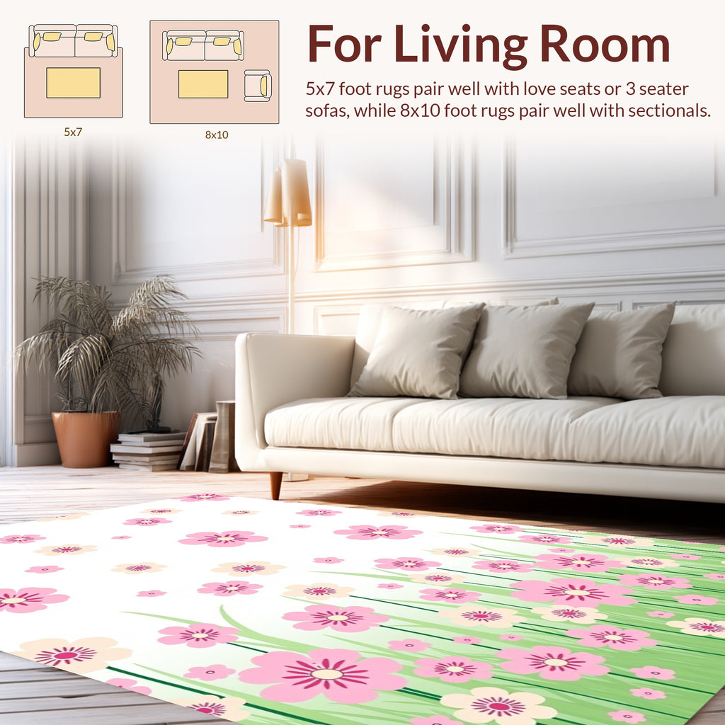 Pink Cream Sakura Field Pattern Rug