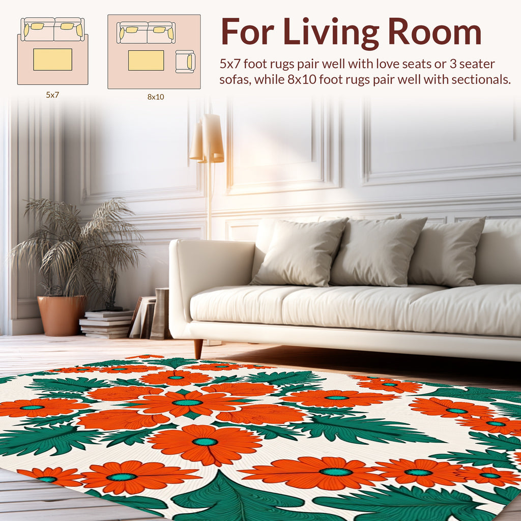 Vibrant Floral Pattern with Leaf Accents Rug