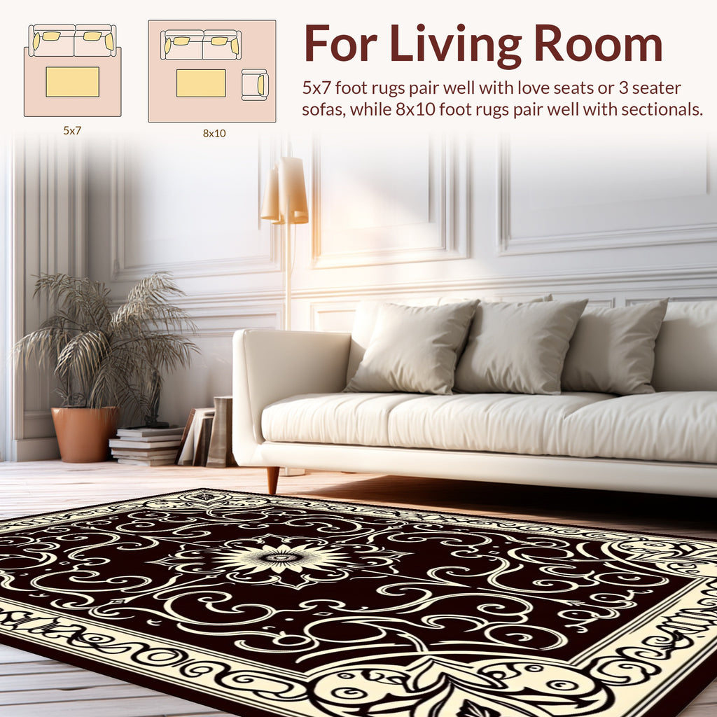 Intricate Floral Scroll Detailed Pattern Rug