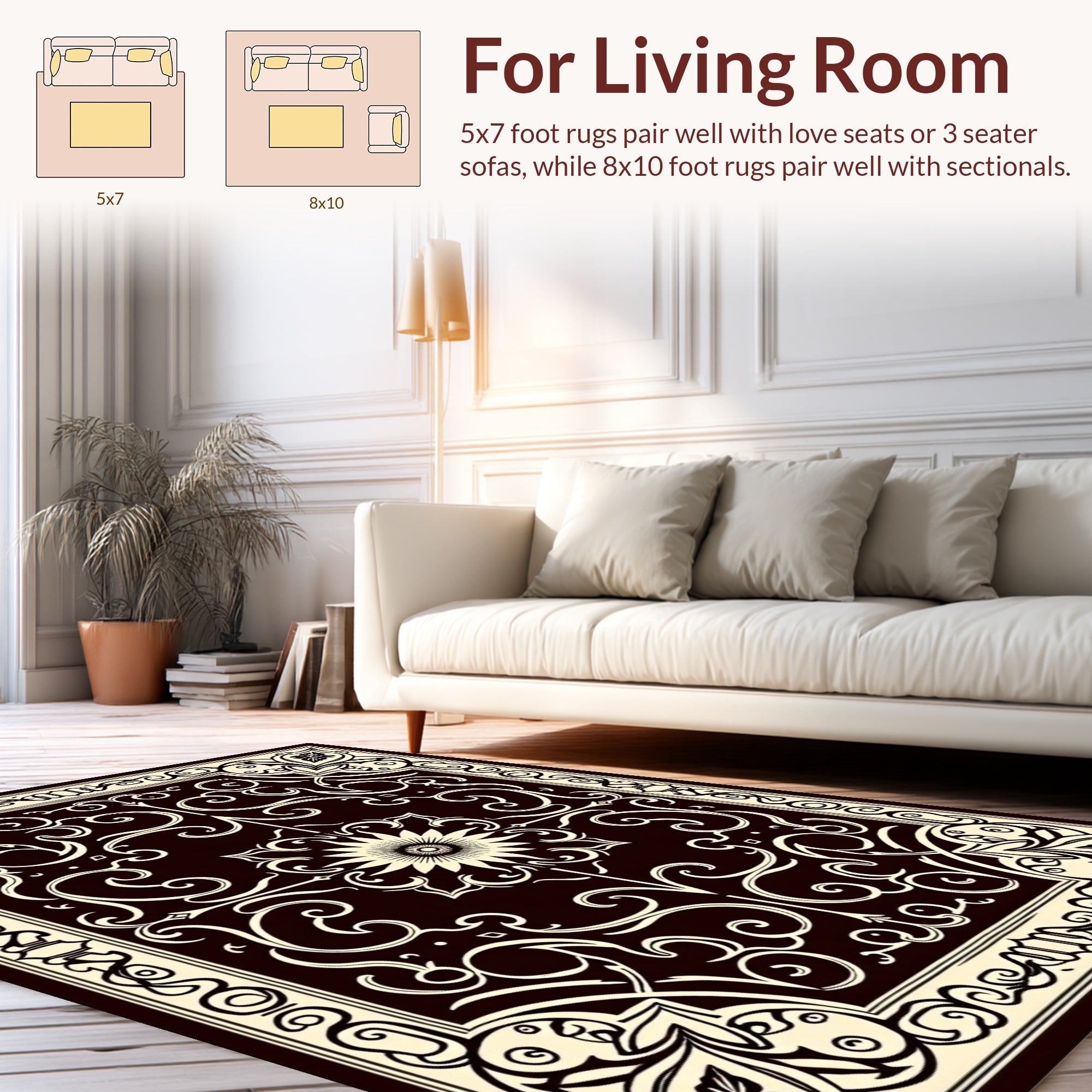 Intricate Floral Scroll Detailed Pattern Rug
