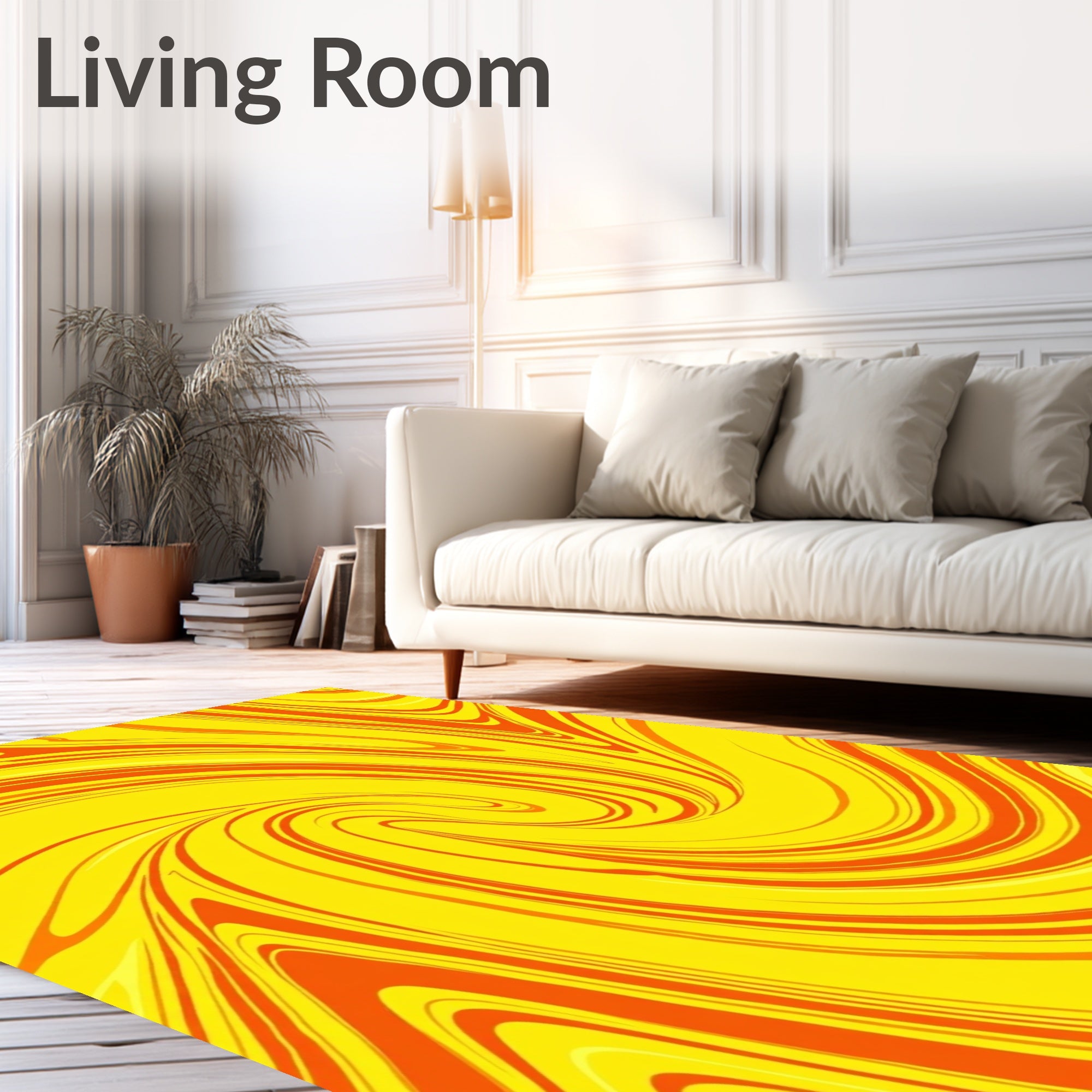 Yellow Orange Swirl Patterned Rug