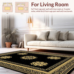 Black Gold Ornate Floral Motif Rug