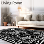 Gothic Black White Butterfly Skull Border Rug