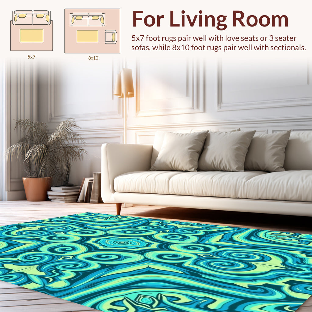Aqua Swirl Abstract Pattern Rug