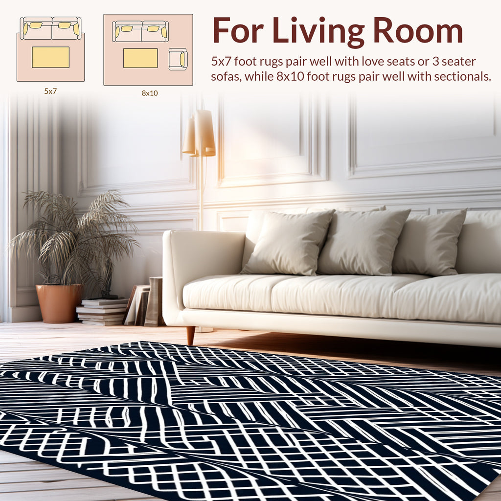 Monochrome Striped Interlocking Diamond Pattern Rug