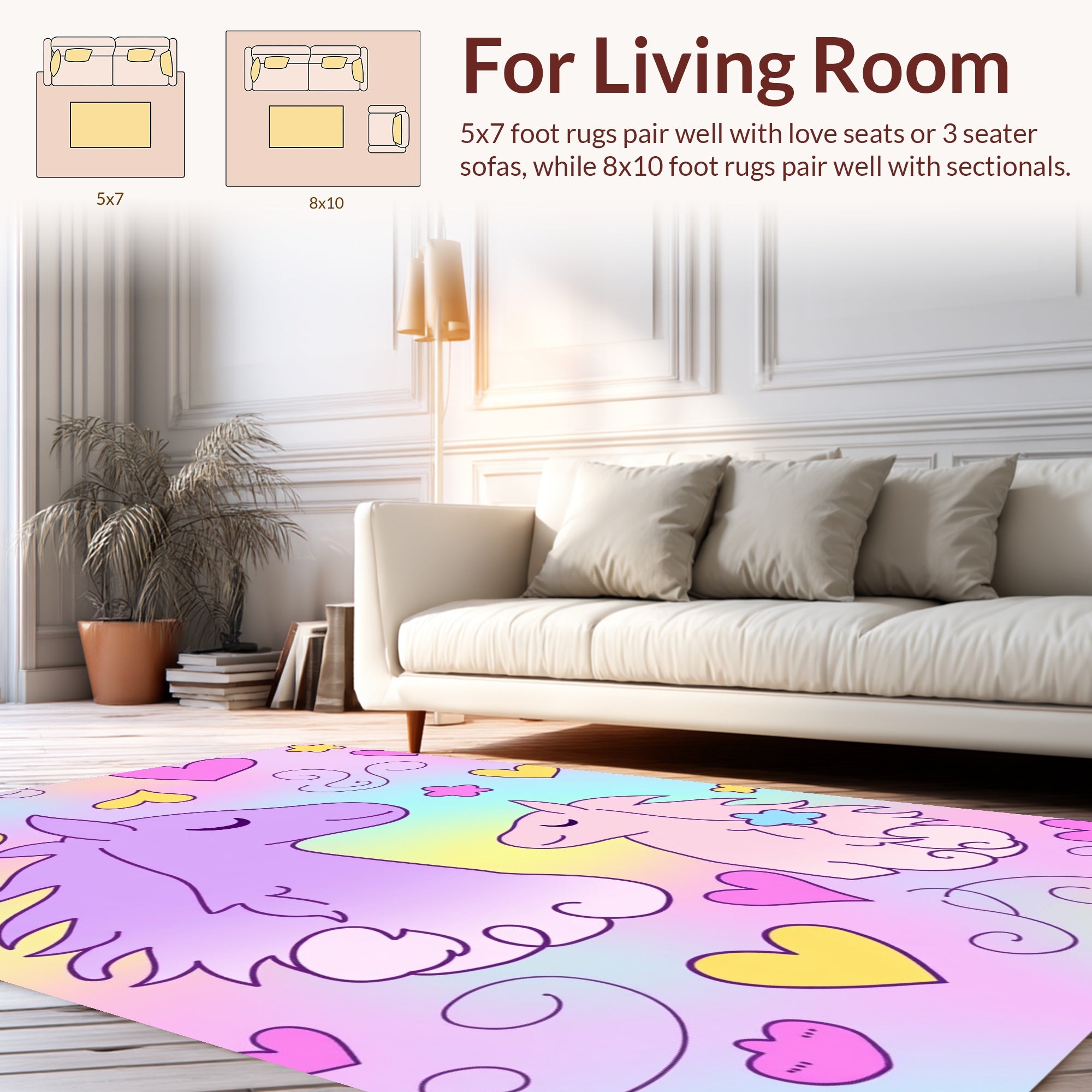 Sweet Unicorn Heart Pastel Pattern Rug