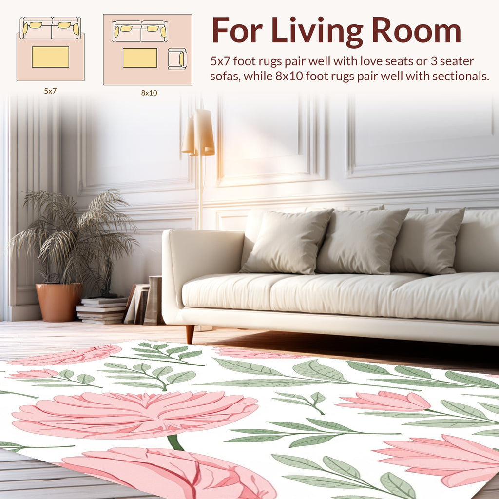 Pink Floral Branches Leaves Pattern Rug