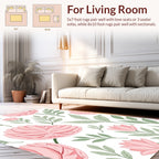 Pink Floral Branches Leaves Pattern Rug