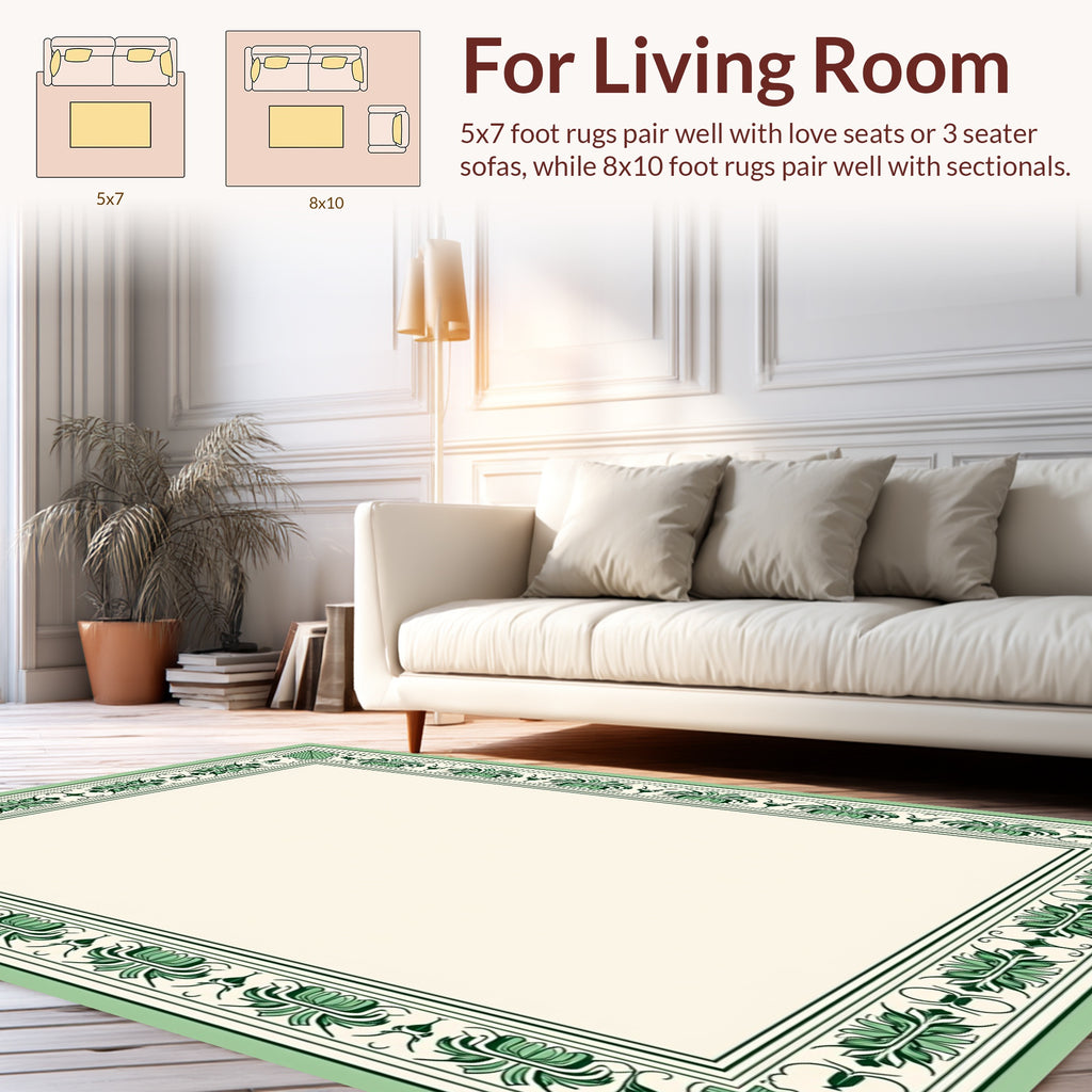 Emerald Garden Bordered Floral Design Rug