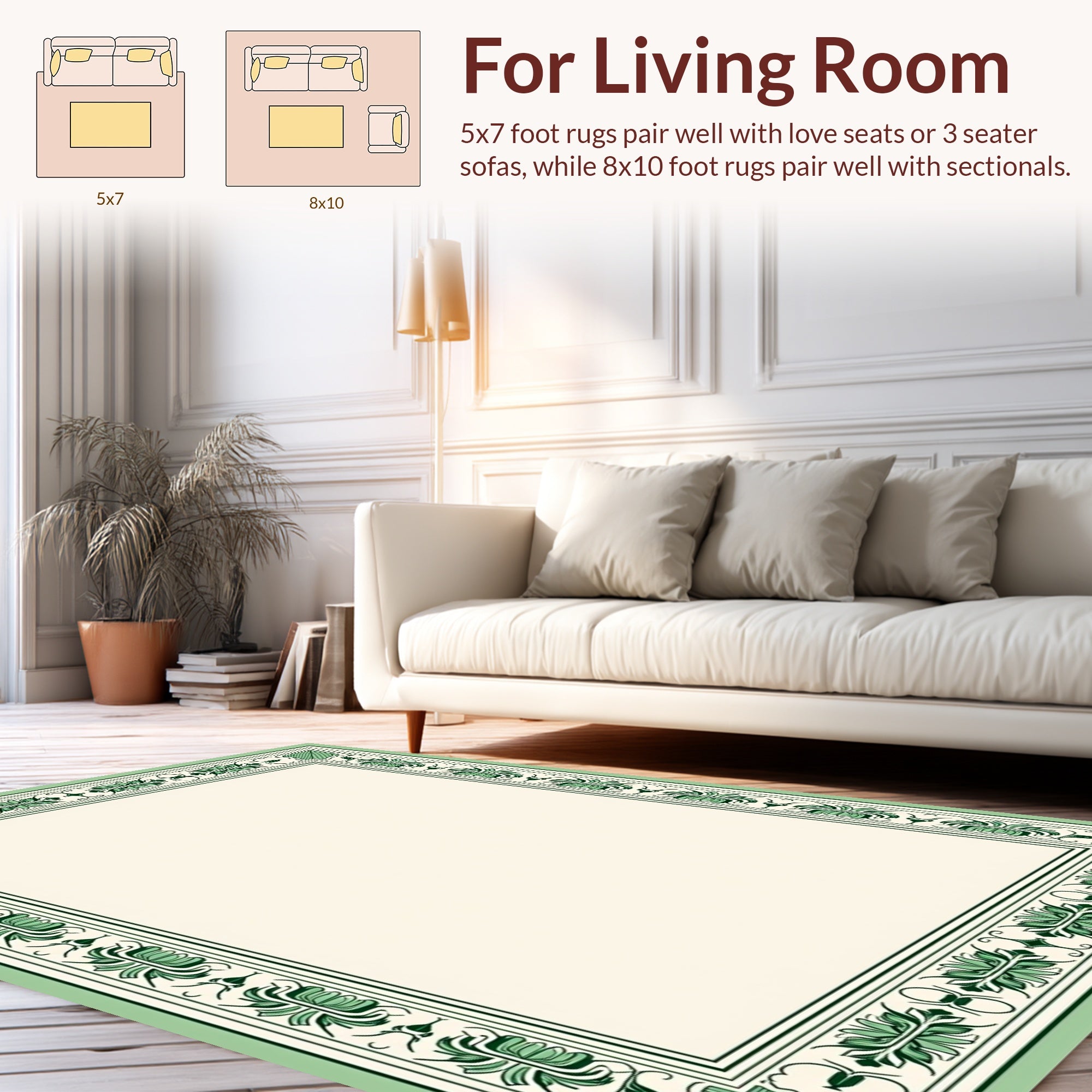 Emerald Garden Bordered Floral Design Rug