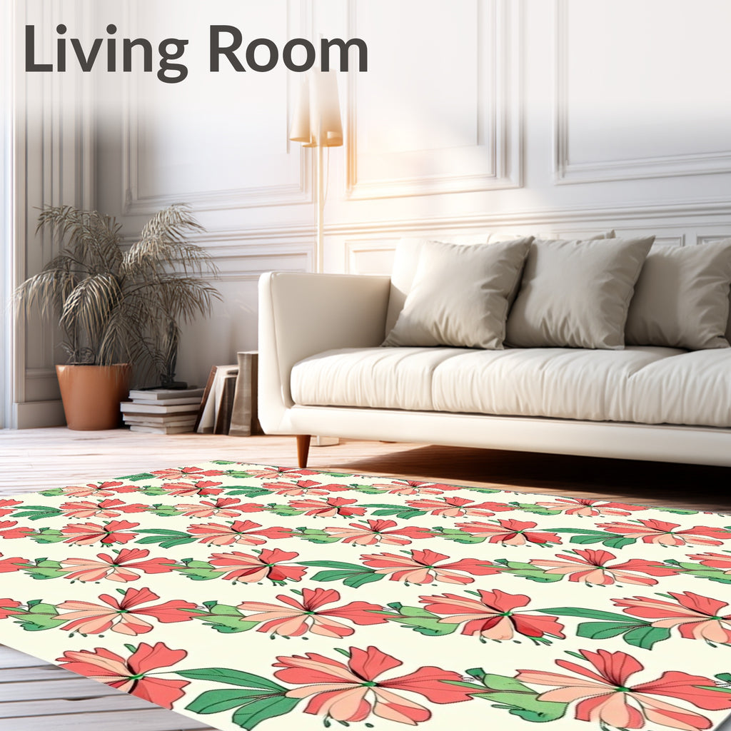 Coral Pink Floral Pattern Rug
