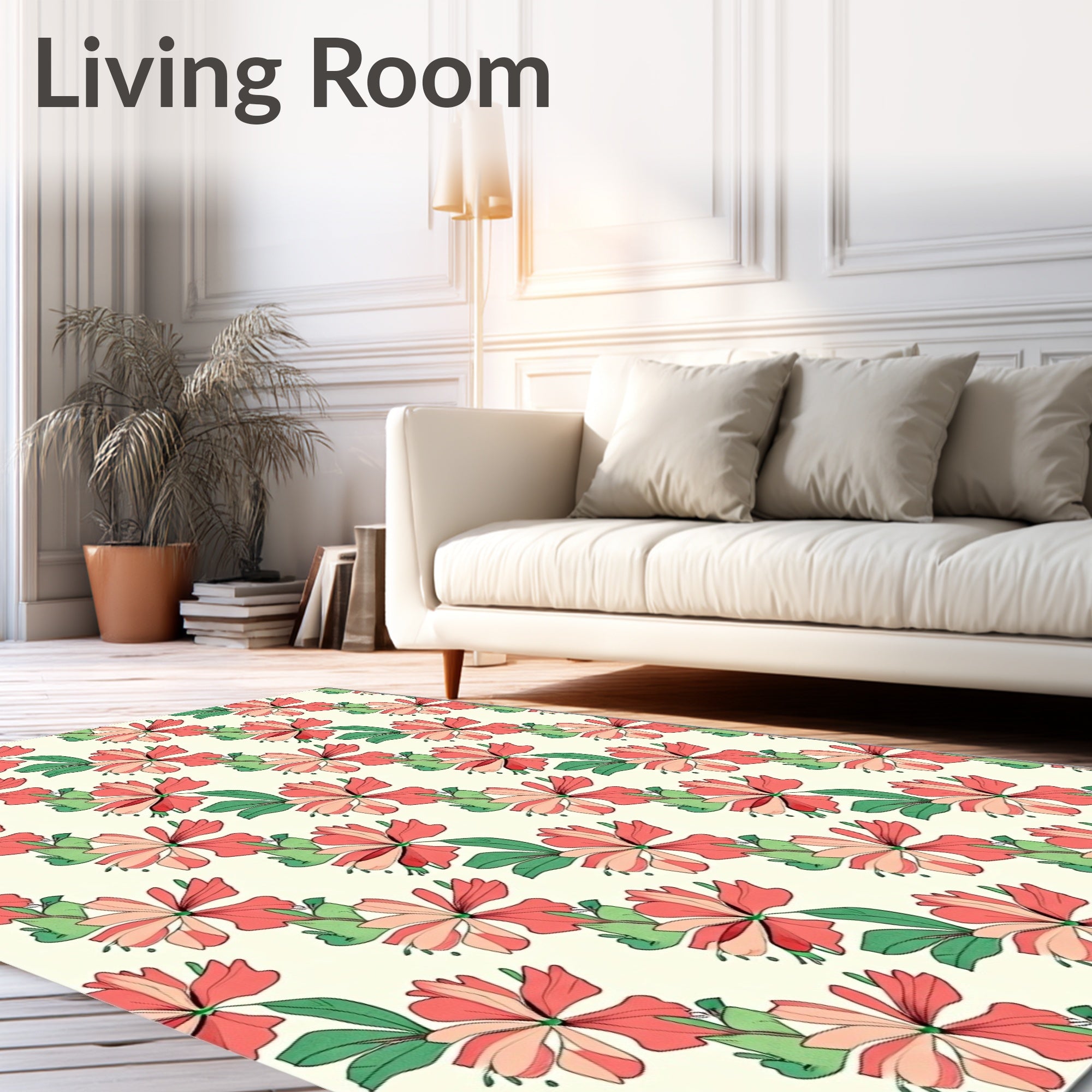 Coral Pink Floral Pattern Rug